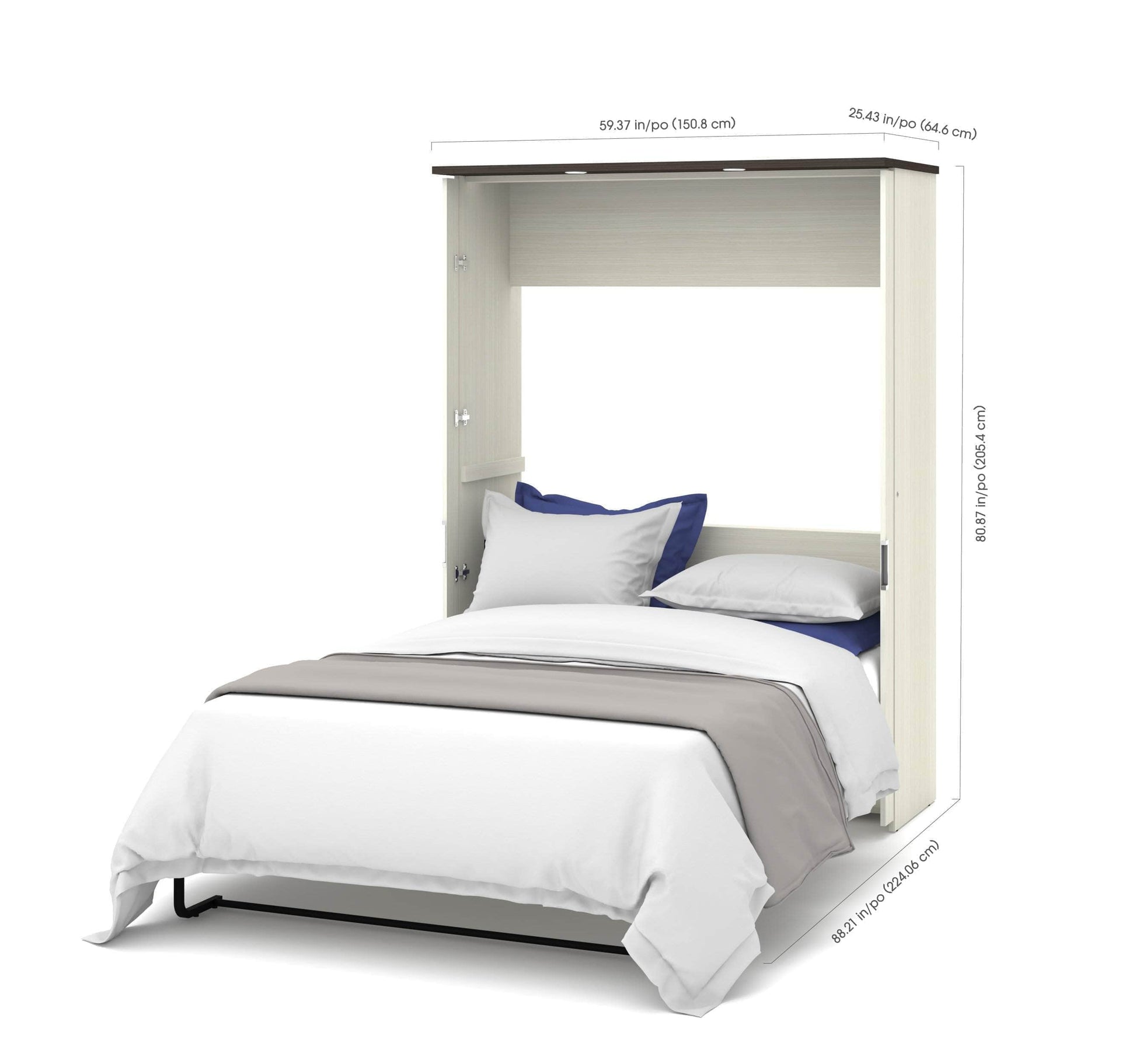 Modubox Murphy Wall Bed White Chocolate Lumina Full Murphy Wall Bed with Desk and 1 Storage Unit (83”) - White Chocolate