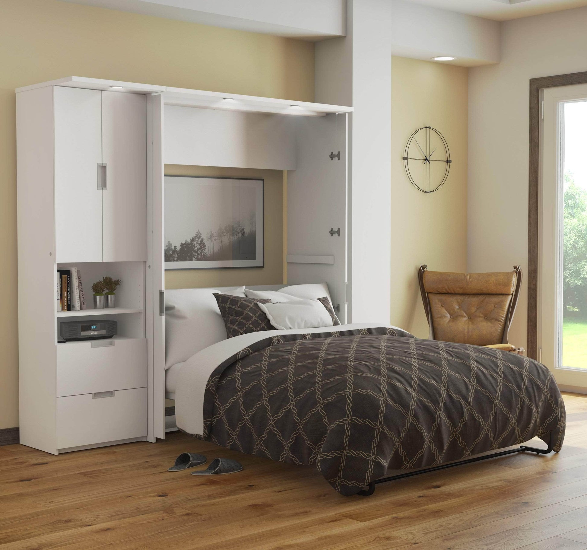 Modubox Murphy Wall Bed White Lumina Full Murphy Wall Bed and 1 Storage Unit (82“) - White