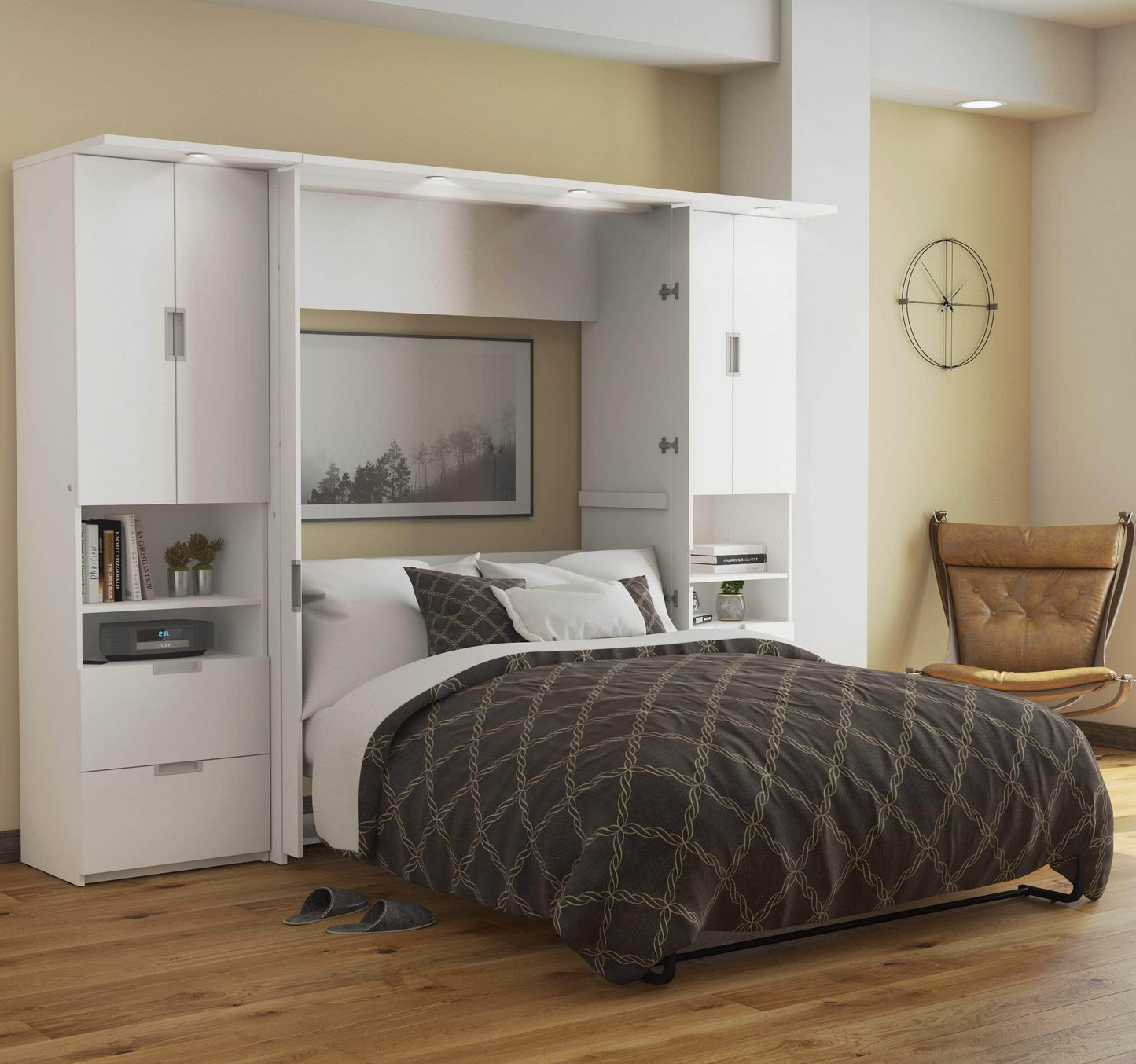 Modubox Murphy Wall Bed White Lumina Full Murphy Wall Bed and 2 Storage Units (106“) - White