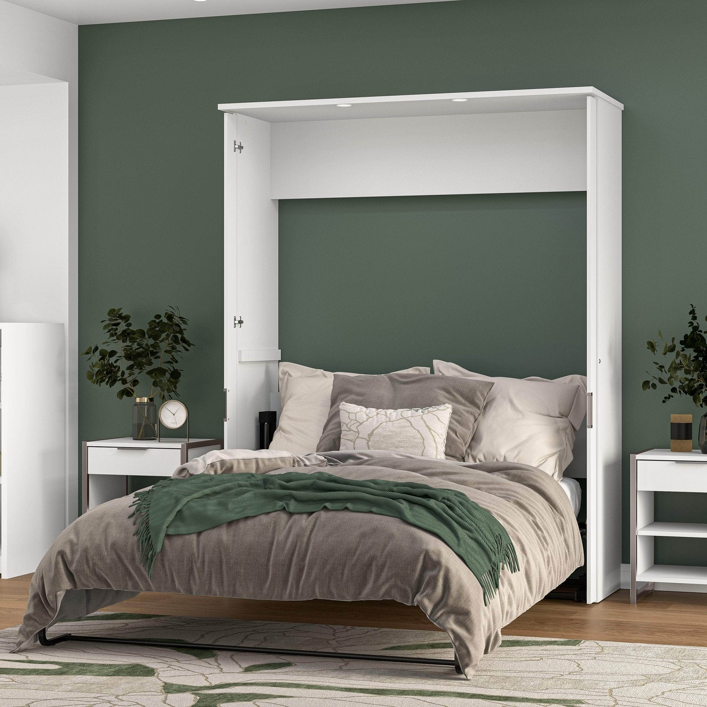 Modubox Murphy Wall Bed White Lumina Queen Murphy Bed with Desk - Available in 2 Colours