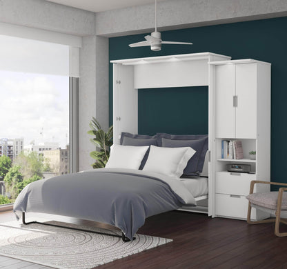 Modubox Murphy Wall Bed White Lumina Queen Murphy Wall Bed and 1 Storage Unit (89”) - White