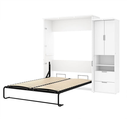 Modubox Murphy Wall Bed White Lumina Queen Murphy Wall Bed and 1 Storage Unit (89”) - White