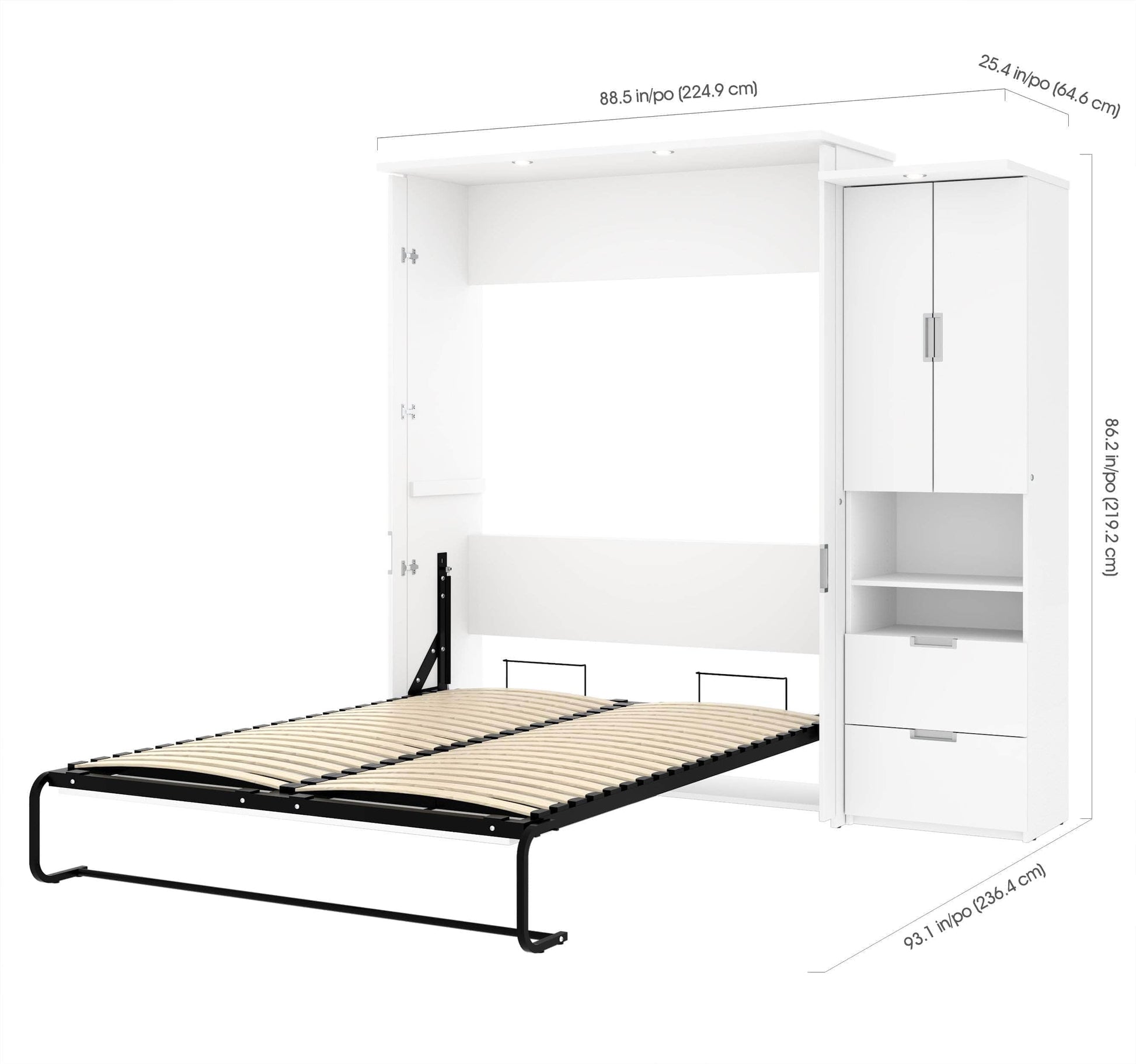 Modubox Murphy Wall Bed White Lumina Queen Murphy Wall Bed and 1 Storage Unit (89”) - White