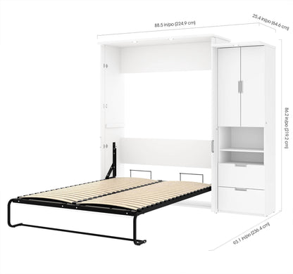 Modubox Murphy Wall Bed White Lumina Queen Murphy Wall Bed and 1 Storage Unit (89”) - White