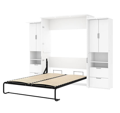 Modubox Murphy Wall Bed White Lumina Queen Murphy Wall Bed and 2 Storage Units (113”) - White