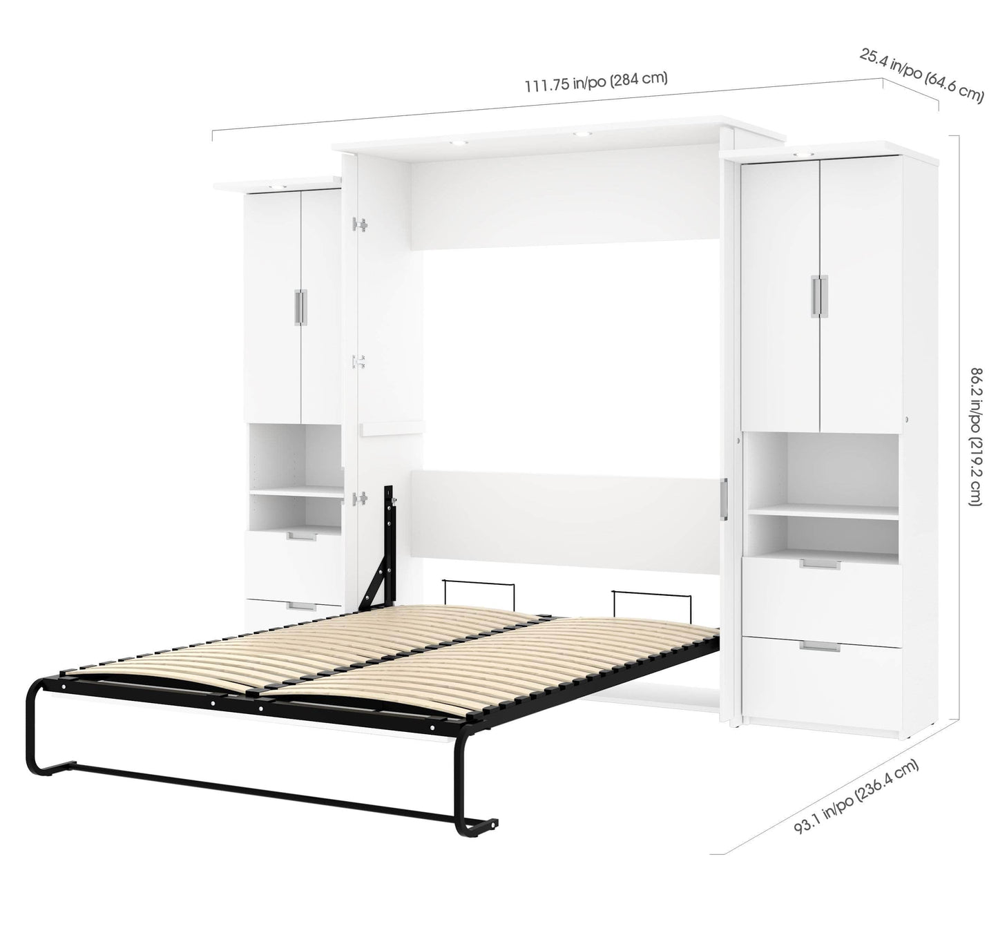 Modubox Murphy Wall Bed White Lumina Queen Murphy Wall Bed and 2 Storage Units (113”) - White