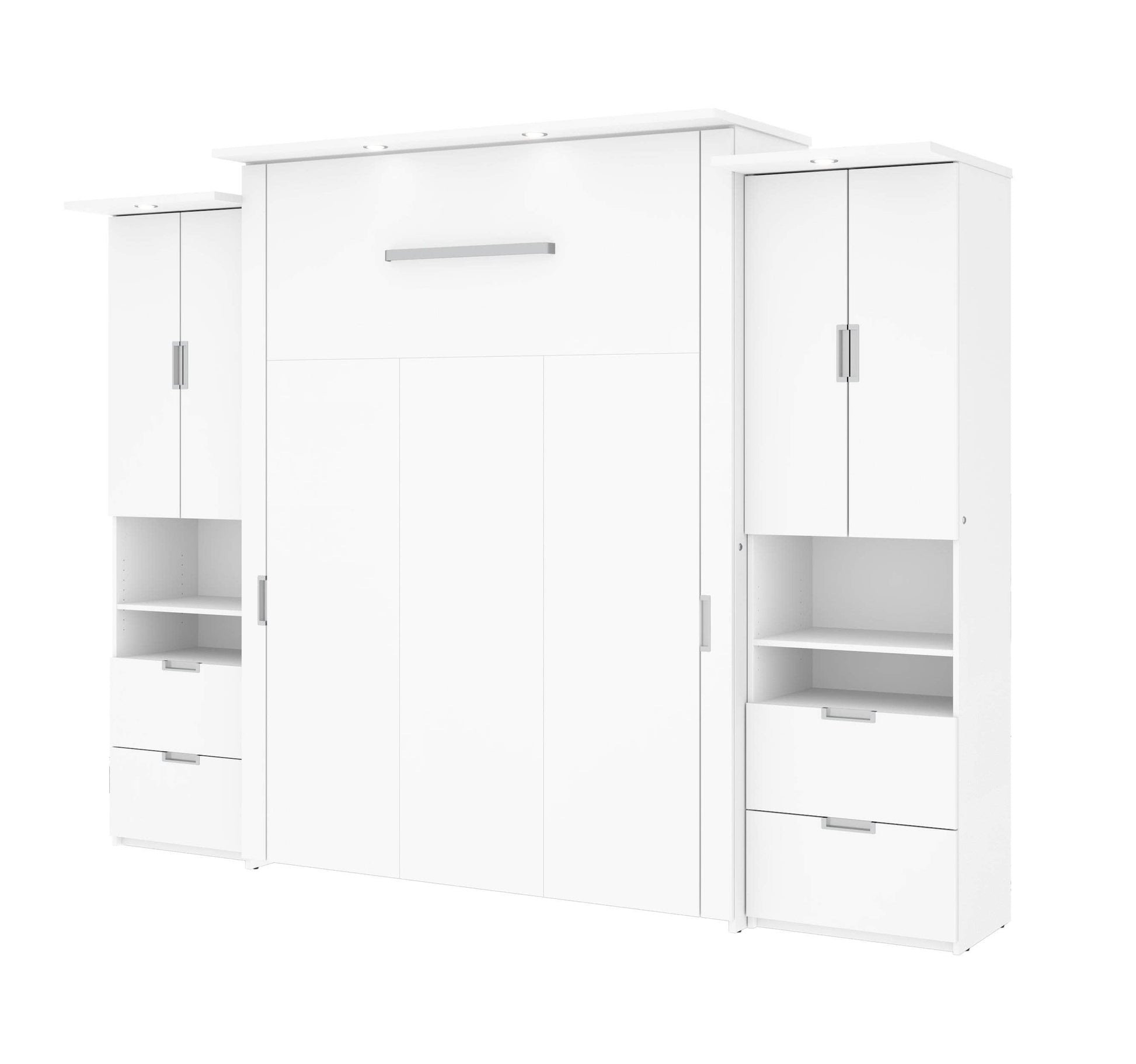 Modubox Murphy Wall Bed White Lumina Queen Murphy Wall Bed and 2 Storage Units (113”) - White