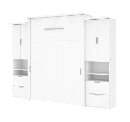 Modubox Murphy Wall Bed White Lumina Queen Murphy Wall Bed and 2 Storage Units (113”) - White