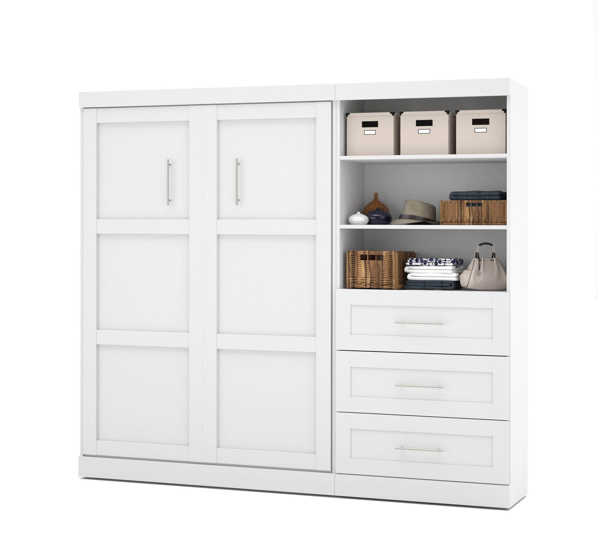 Modubox Murphy Wall Bed White Pur Full Murphy Wall Bed and Storage Unit with Drawers (95W) - White