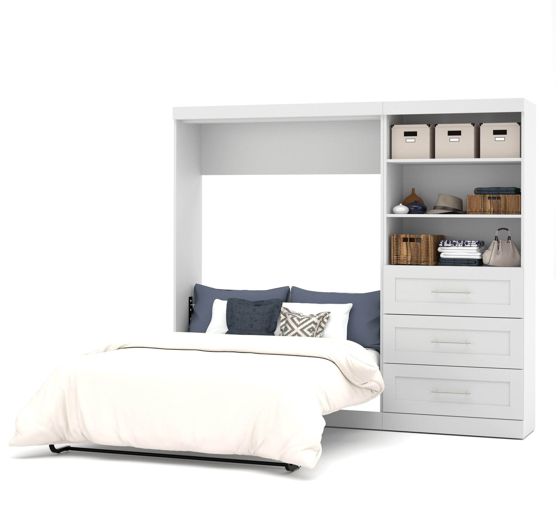 Modubox Murphy Wall Bed White Pur Full Murphy Wall Bed and Storage Unit with Drawers (95W) - White