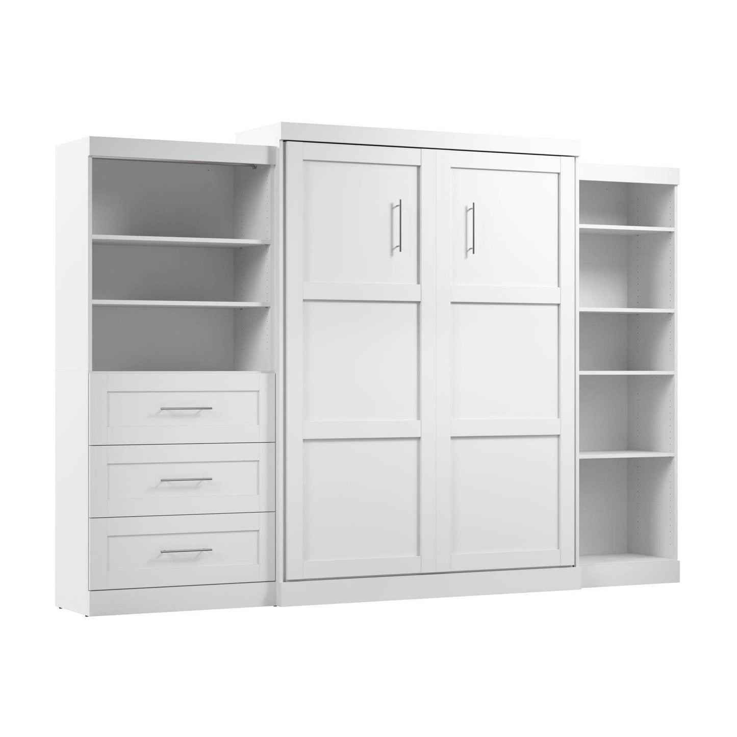 Modubox Murphy Wall Bed White Pur Queen Murphy Pull Down Wall Bed and 2 Storage Units with Drawers (126”) - Available in 2 Colours