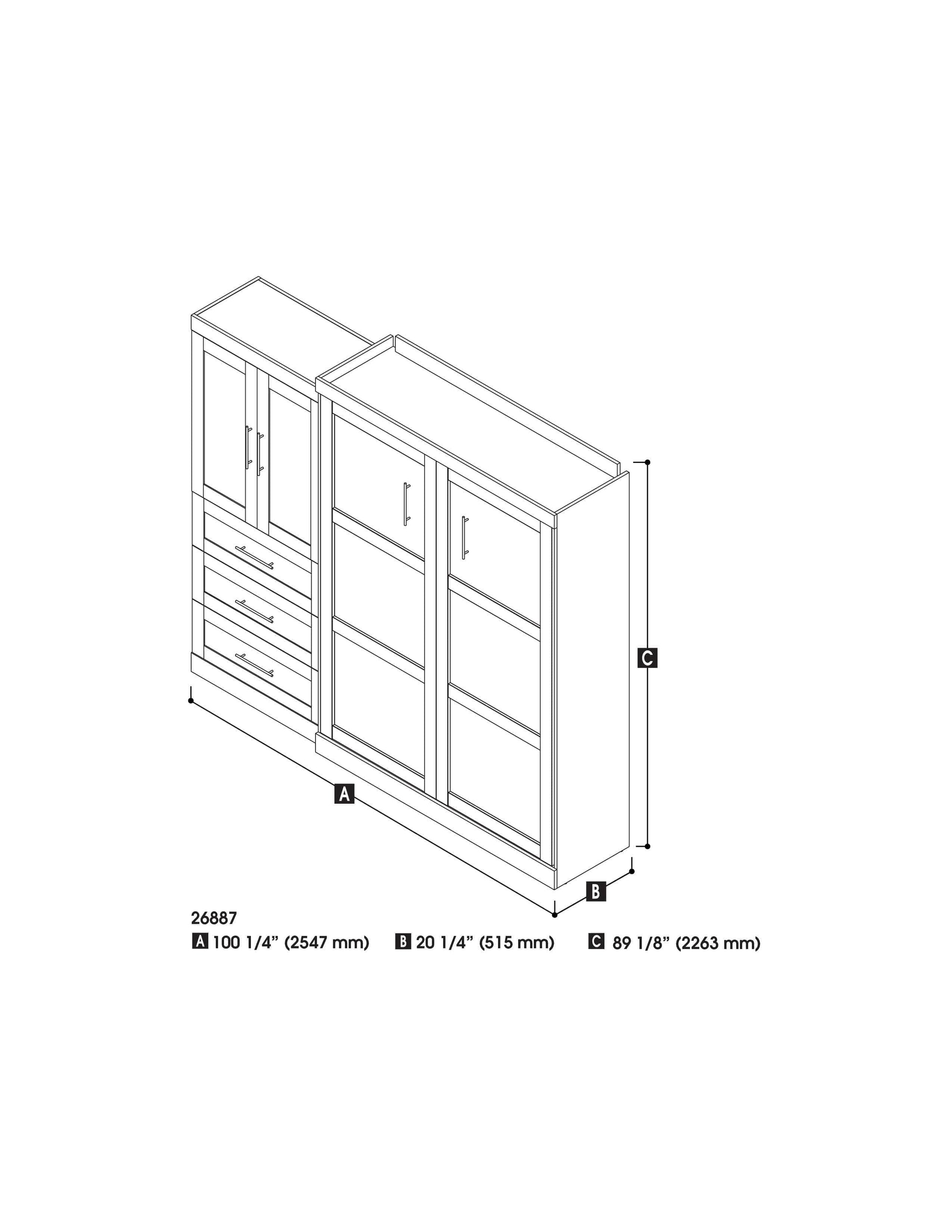 Modubox Murphy Wall Bed White Pur Queen Murphy Wall Bed and 1 Storage Unit with Drawers (101”) - White