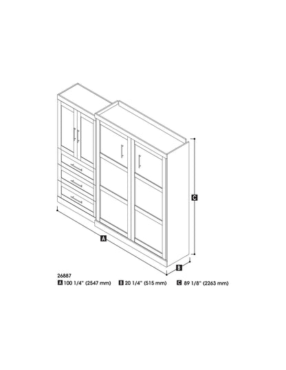 Modubox Murphy Wall Bed White Pur Queen Murphy Wall Bed and 1 Storage Unit with Drawers (101”) - White