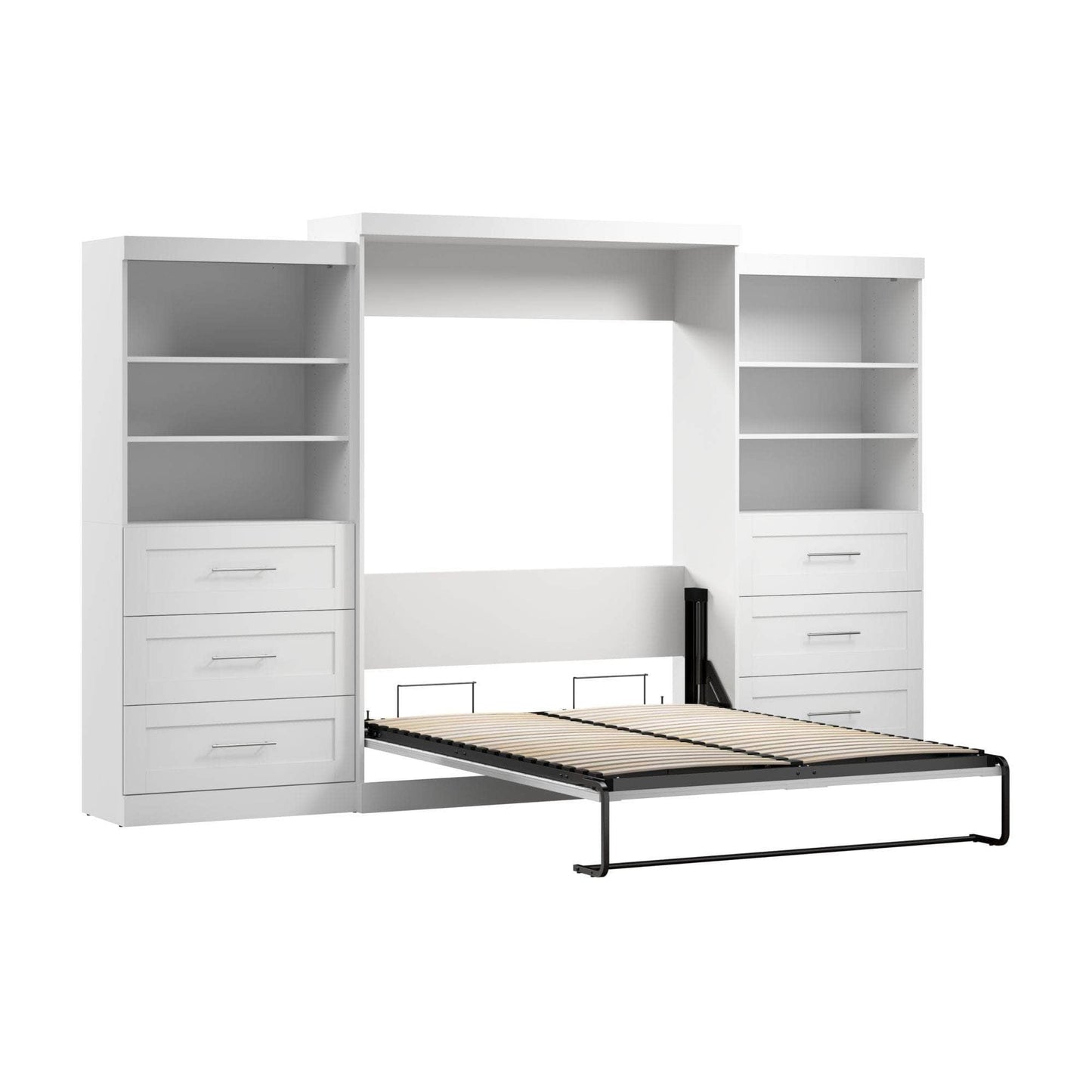 Modubox Murphy Wall Bed White Pur Queen Murphy Wall Bed and 2 Storage Units with Drawers (136”) - Available in 2 Colours