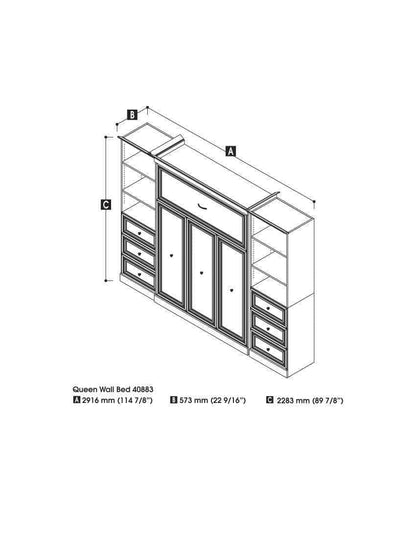 Modubox Murphy Wall Bed White Versatile 115" Queen Size Murphy Wall Bed with 2 Storage Units