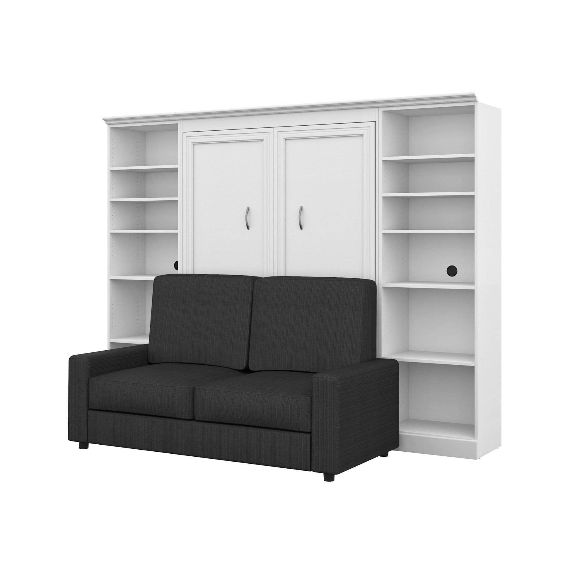 Modubox Murphy Wall Bed White Versatile Full Murphy Wall Bed, 2 Storage Units and a Sofa (109“) - White