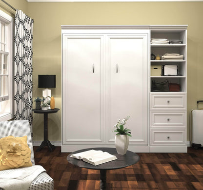 Modubox Murphy Wall Bed White Versatile Full Murphy Wall Bed and 1 Storage Unit with Drawers (84”) - White