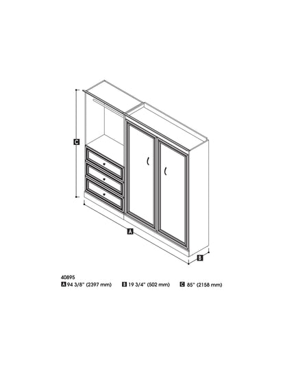 Modubox Murphy Wall Bed White Versatile Full Murphy Wall Bed and 1 Storage Unit with Drawers (95”) - White