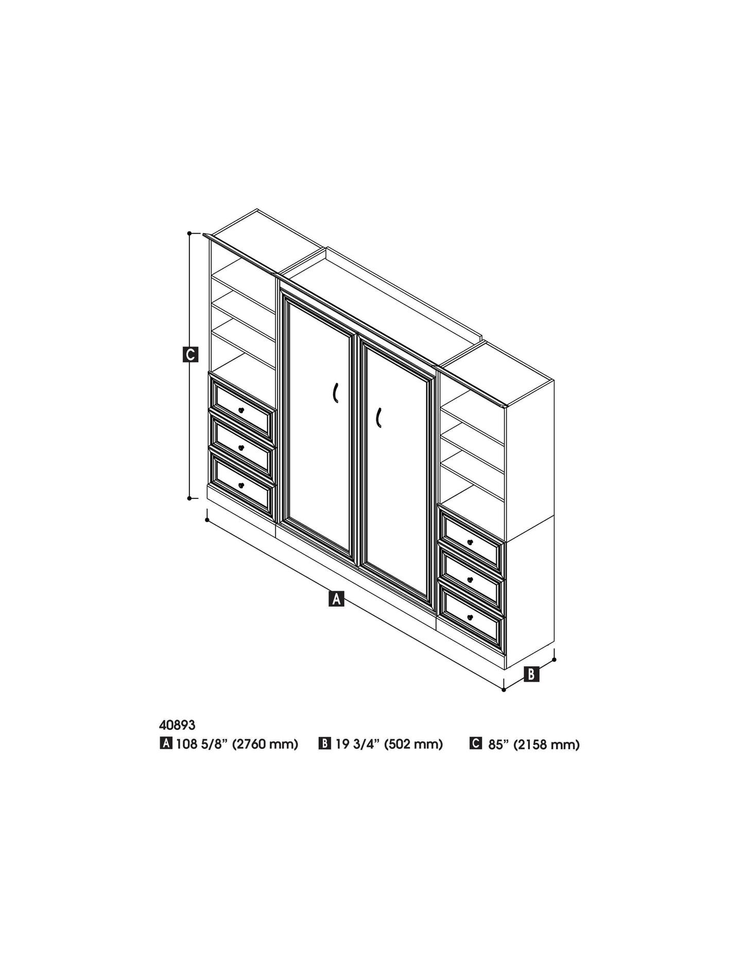 Modubox Murphy Wall Bed White Versatile Full Murphy Wall Bed and 2 Storage Units with Drawers (109”) - White