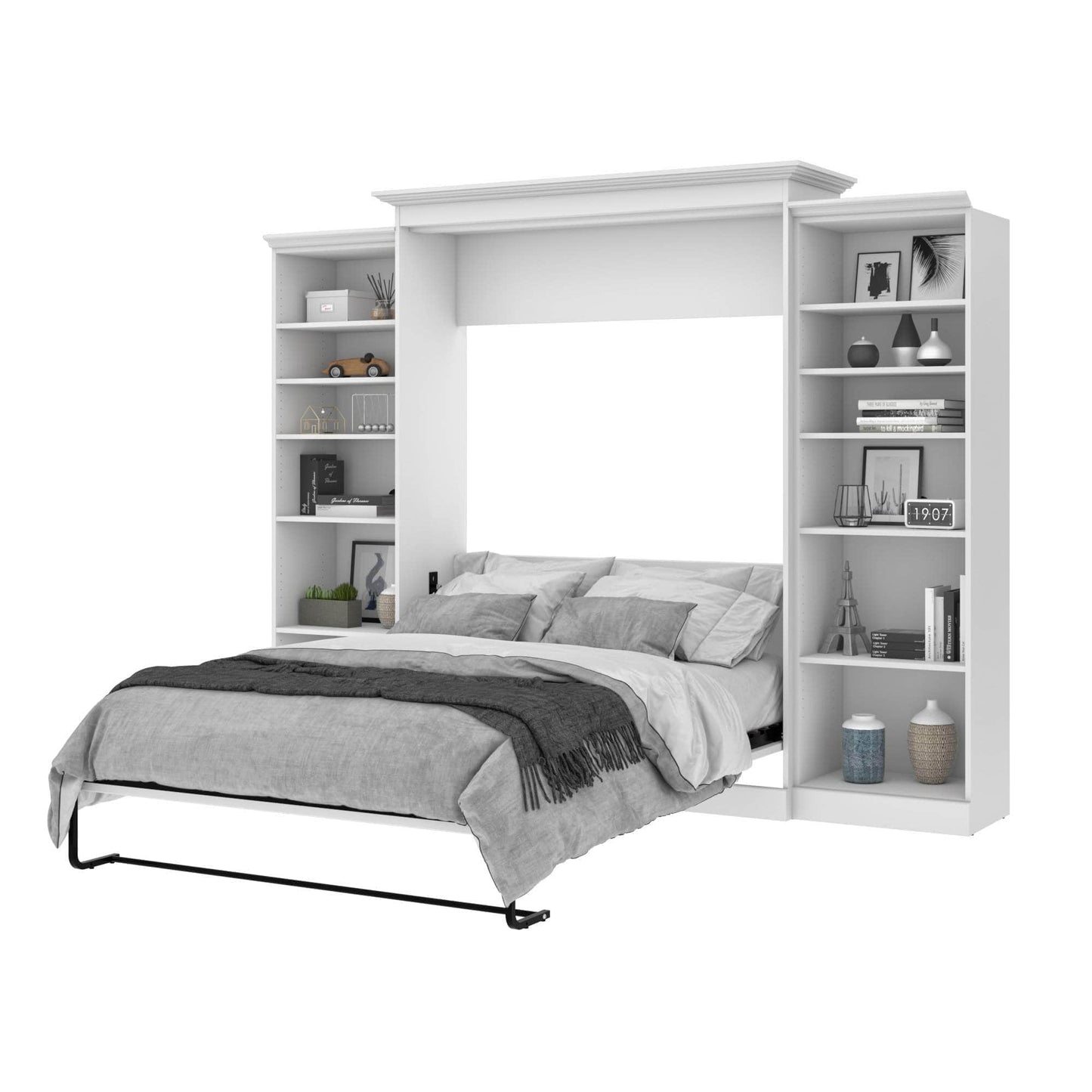 Modubox Murphy Wall Bed White Versatile Queen Murphy Bed and 2 Storage Units (115”) - White