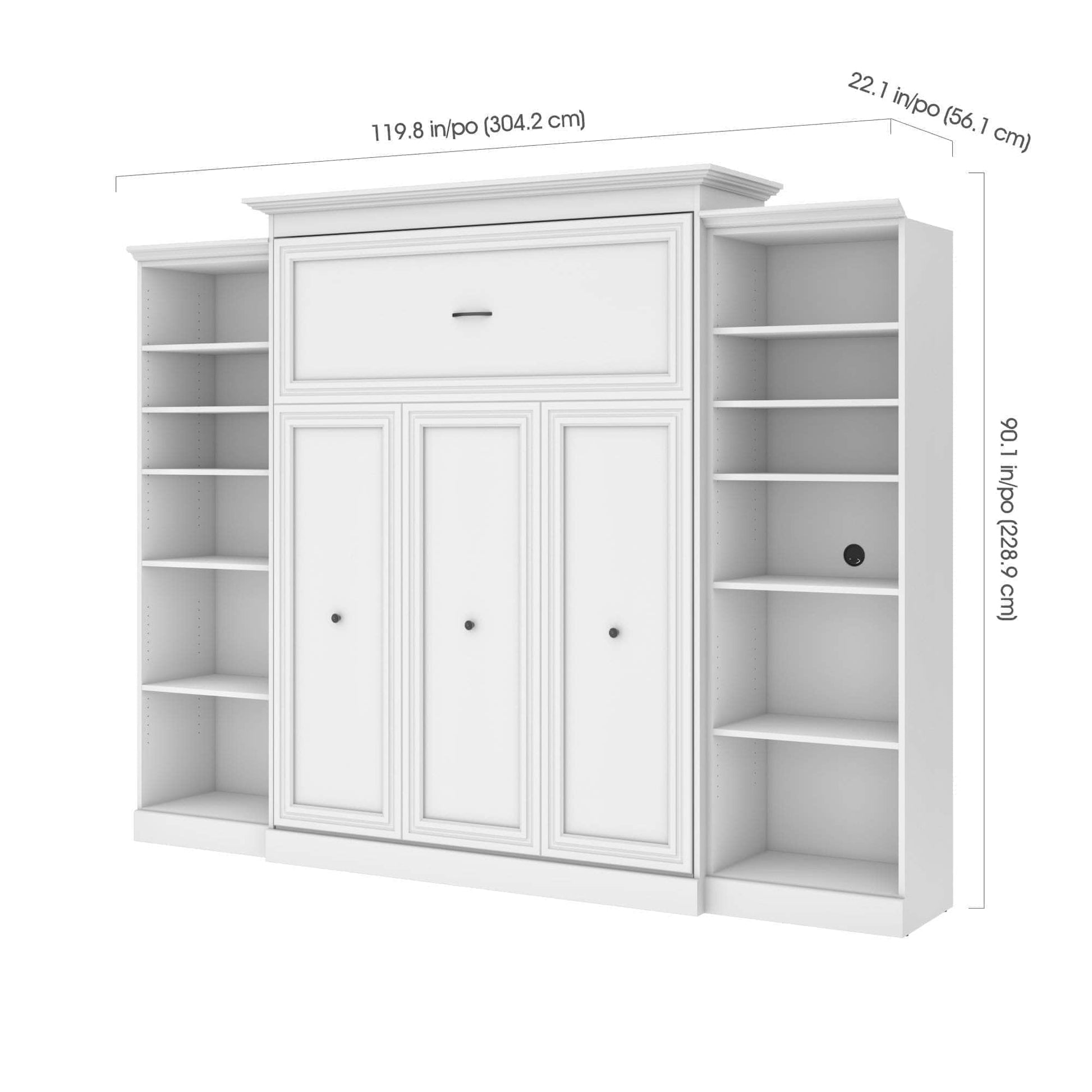 Modubox Murphy Wall Bed White Versatile Queen Murphy Bed and 2 Storage Units (115”) - White