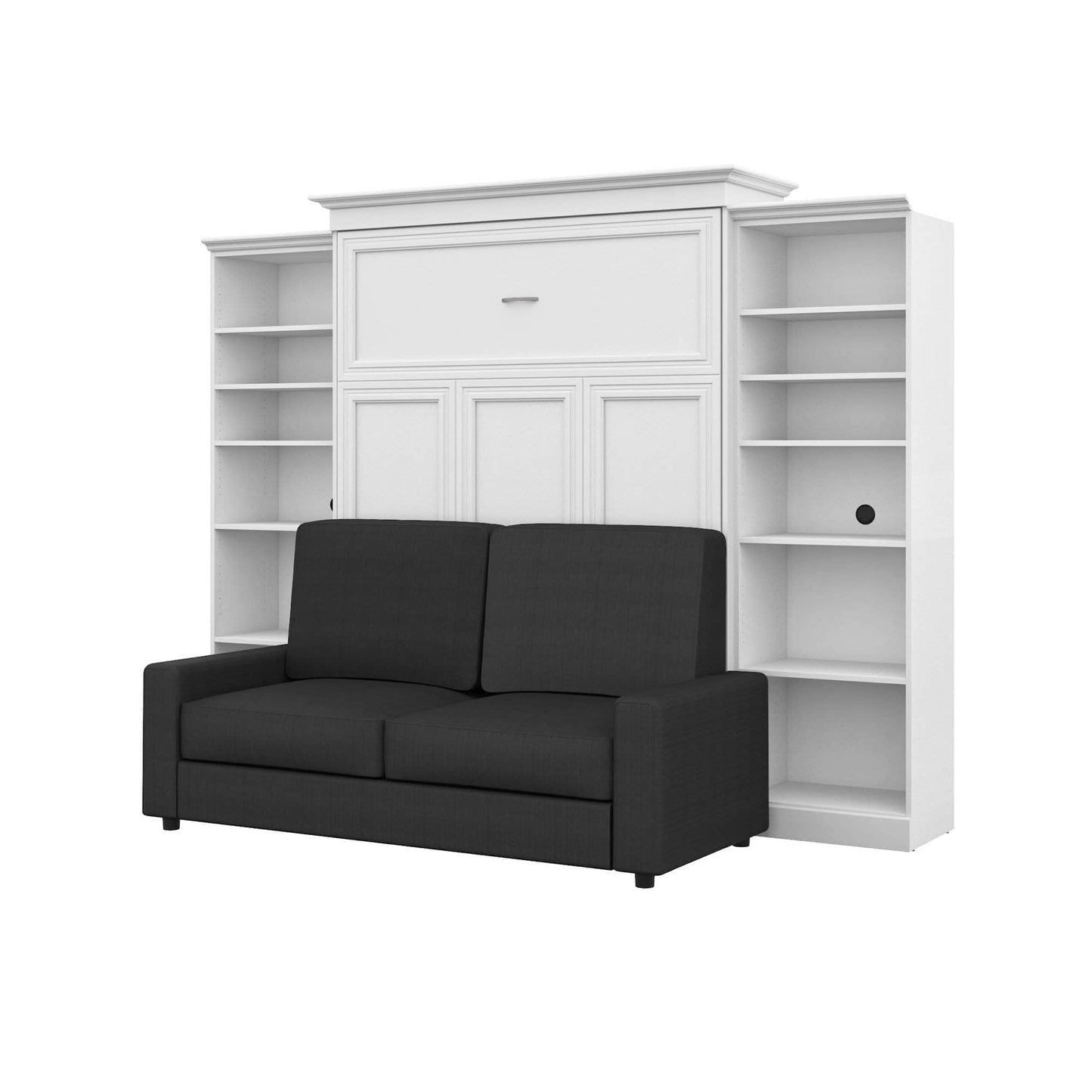 Modubox Murphy Wall Bed White Versatile Queen Murphy Wall Bed, 2 Storage Units and a Sofa (115“) - White