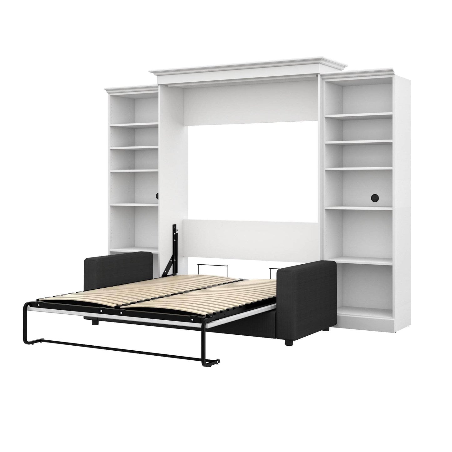 Modubox Murphy Wall Bed White Versatile Queen Murphy Wall Bed, 2 Storage Units and a Sofa (115“) - White