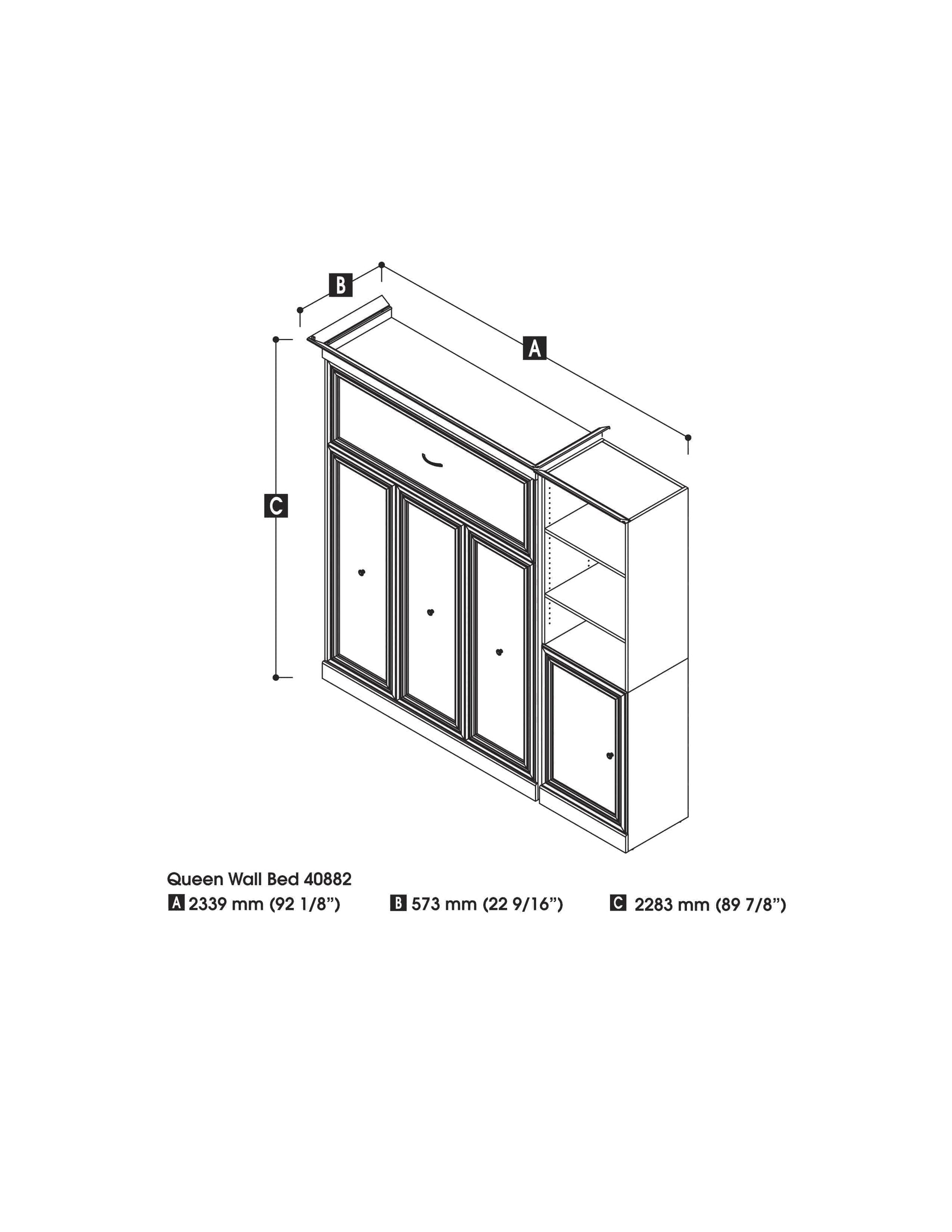 Modubox Murphy Wall Bed White Versatile Queen Murphy Wall Bed and 1 Storage Unit with Door (92”) - White