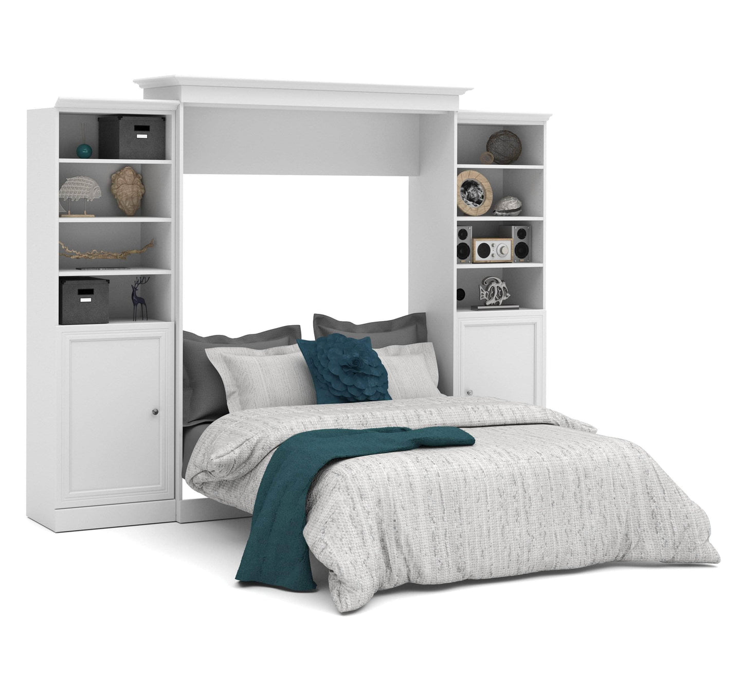 Modubox Murphy Wall Bed White Versatile Queen Murphy Wall Bed and 2 Storage Units with Doors (115”) - White