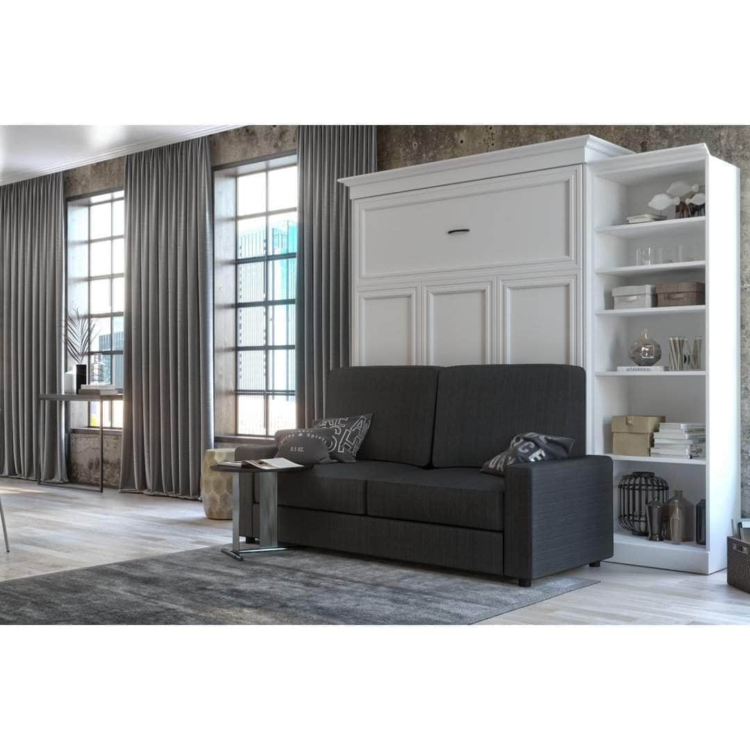 Modubox Murphy Wall Bed White Versatile Queen Murphy Wall Bed with a Storage Unit and a Sofa - White