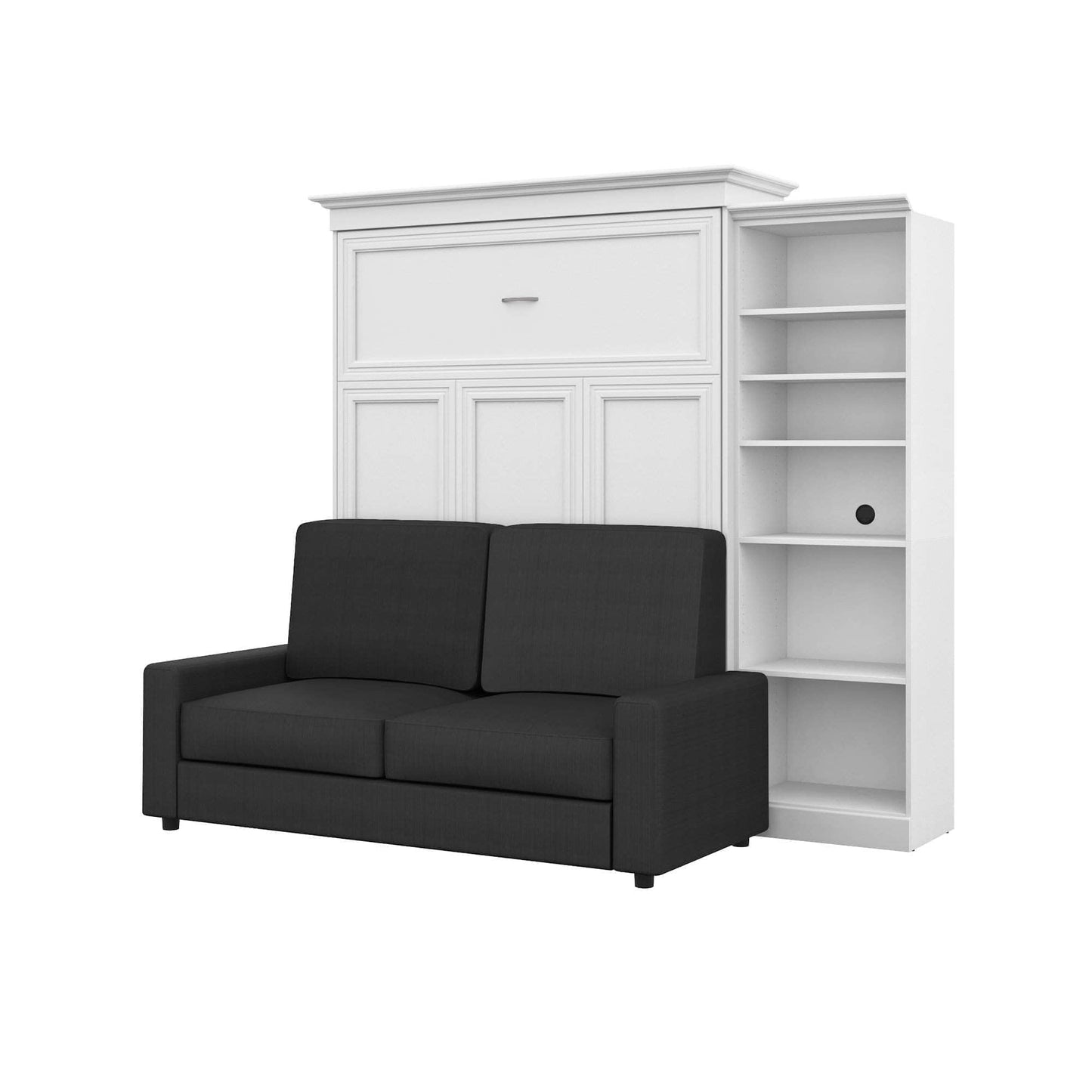 Modubox Murphy Wall Bed White Versatile Queen Murphy Wall Bed with a Storage Unit and a Sofa - White