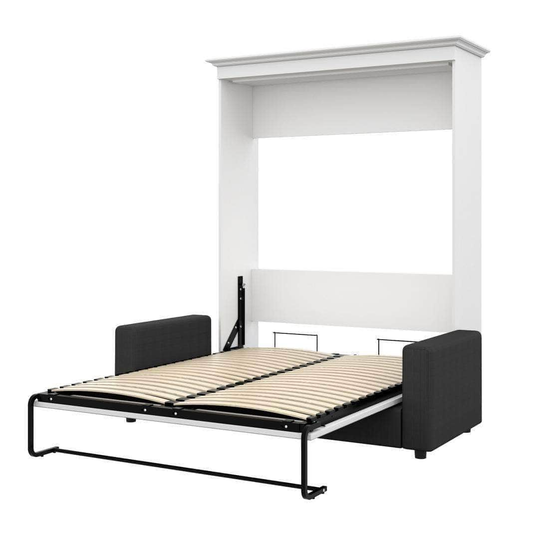 Modubox Murphy Wall Bed White with Grey Sofa Versatile Full Murphy Wall Bed and Sofa