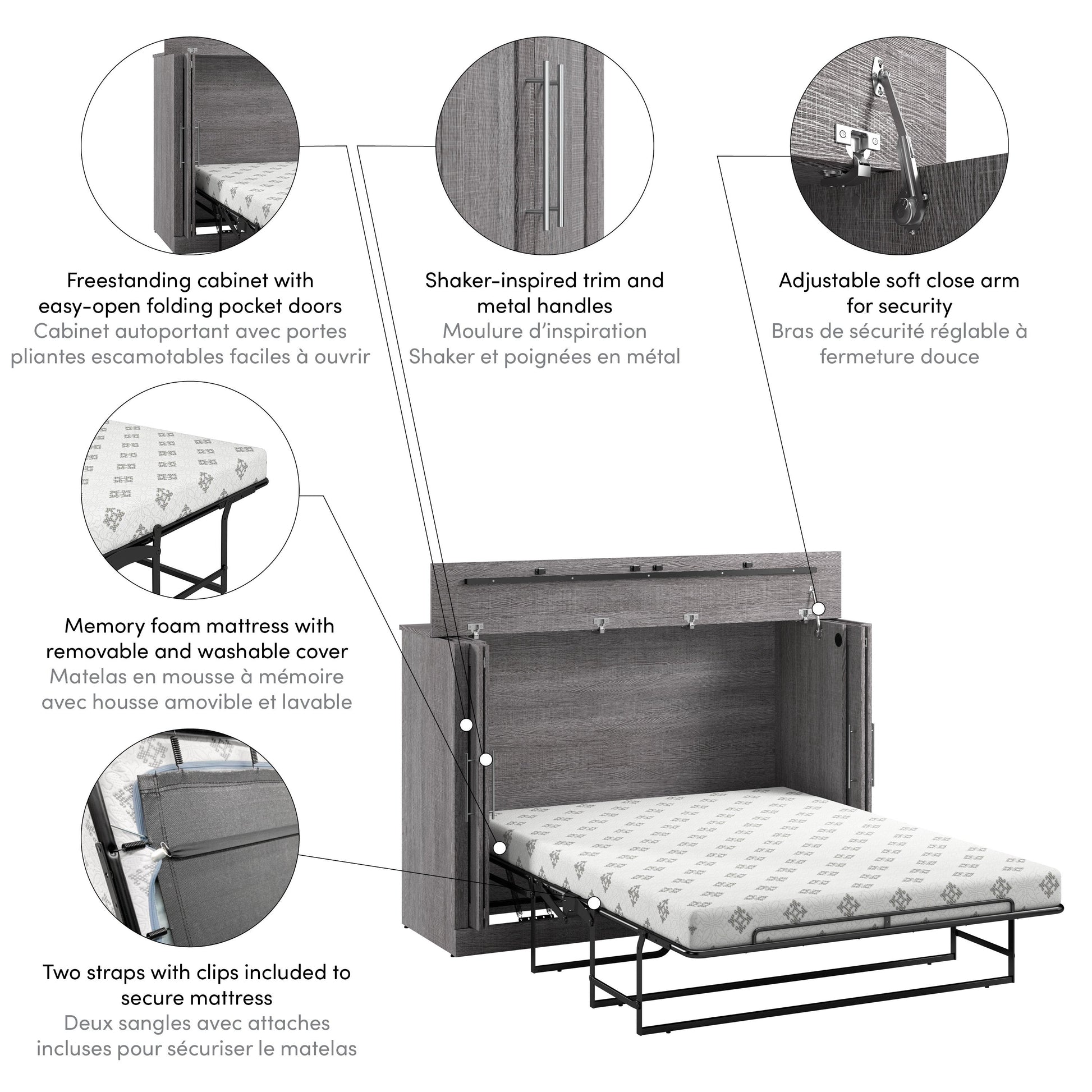 Modubox Pur 69W Full Cabinet Bed with Matteress in Bark Grey