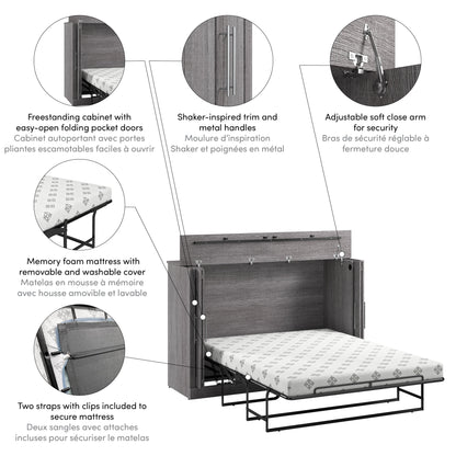 Modubox Pur 69W Full Cabinet Bed with Matteress in Bark Grey