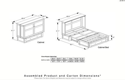 Night and Day Murphy Cabinet Bed Clover Queen Size Murphy Bed Cabinet with Gel Memory Foam Mattress - Available in 3 Colours