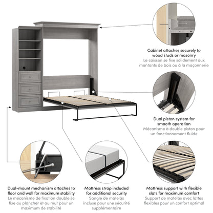 Modubox Versatile Queen Murphy Bed and Closet Organizer with Drawers (92W) in Platinum Grey