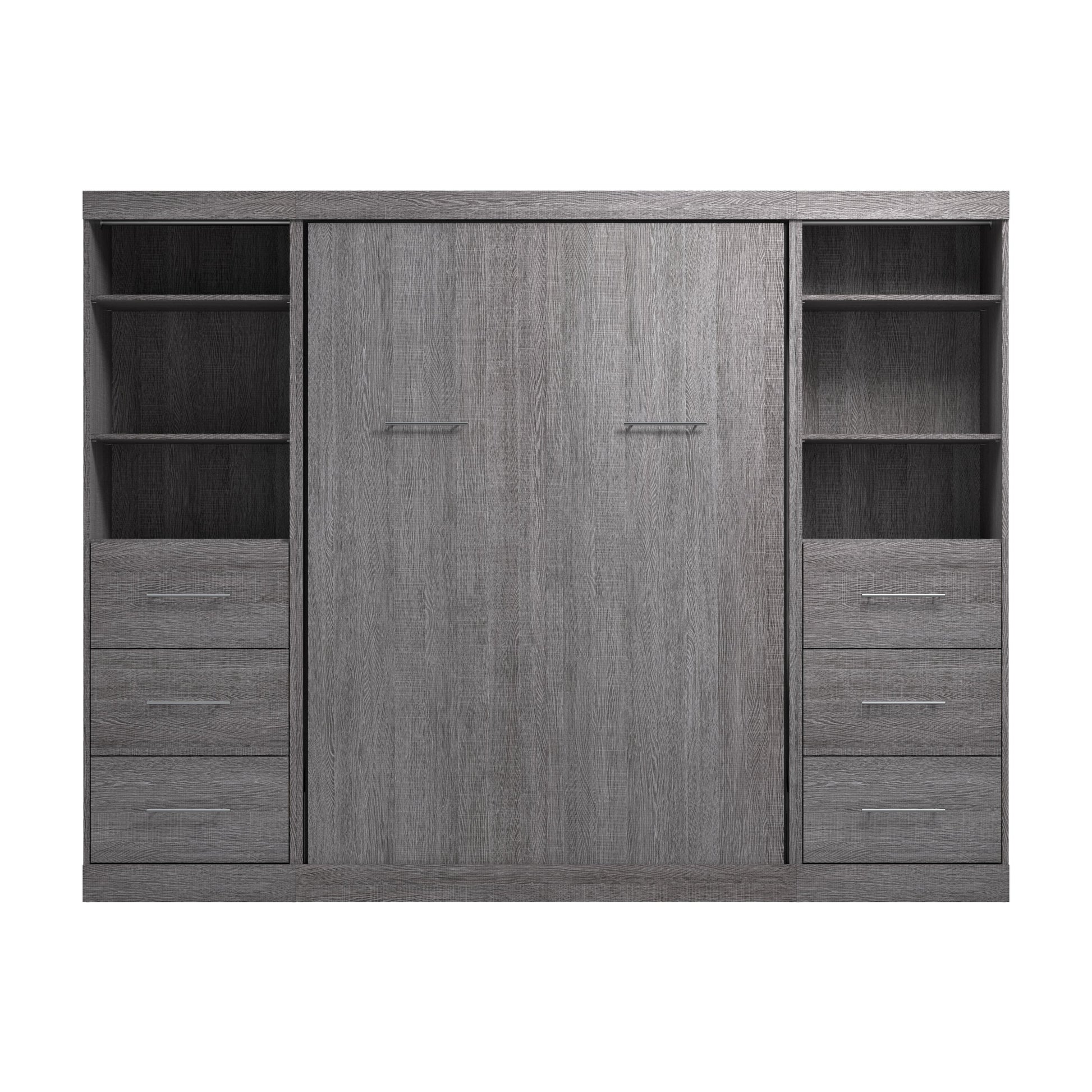 Modubox Nebula Full Murphy Bed and 2 Closet Organizers with Drawers (109W) in Bark Grey