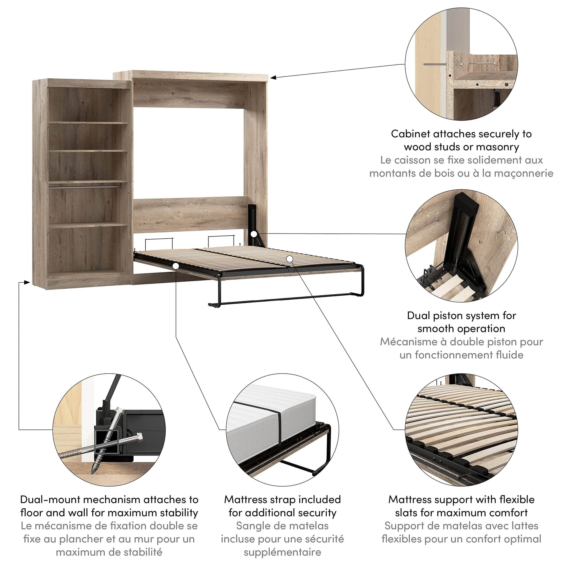 Pending - Modubox Murphy Wall Bed Pur  Murphy Bed with Closet Organizer (101W) - Available in 7 Colours