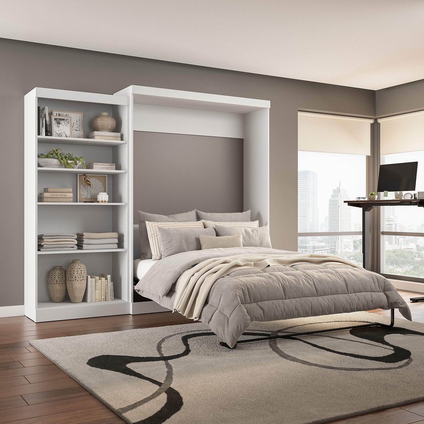 Pending - Modubox Murphy Wall Bed Pur  Murphy Bed with Closet Organizer (101W) - Available in 7 Colours