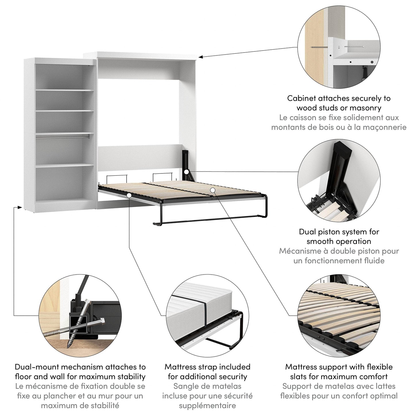 Pending - Modubox Murphy Wall Bed Pur  Murphy Bed with Closet Organizer (101W) - Available in 7 Colours