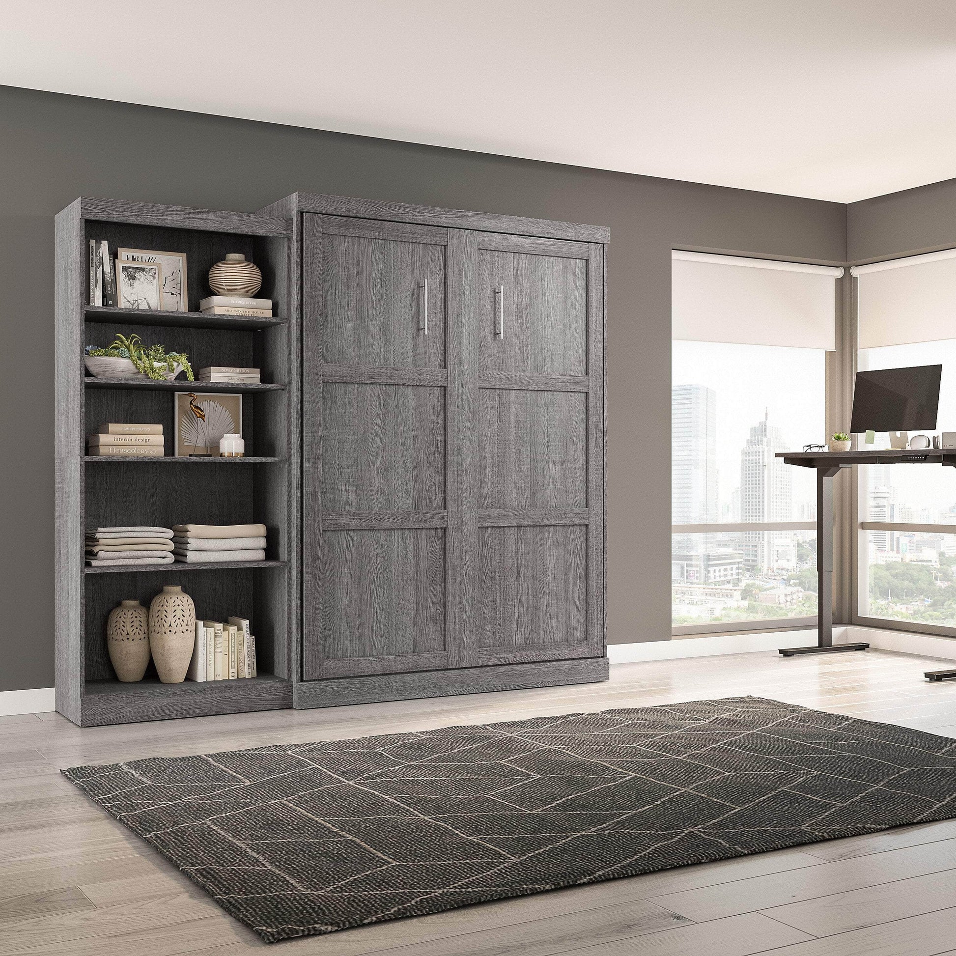 Pending - Modubox Murphy Wall Bed Pur  Murphy Bed with Closet Organizer (101W) - Available in 7 Colours