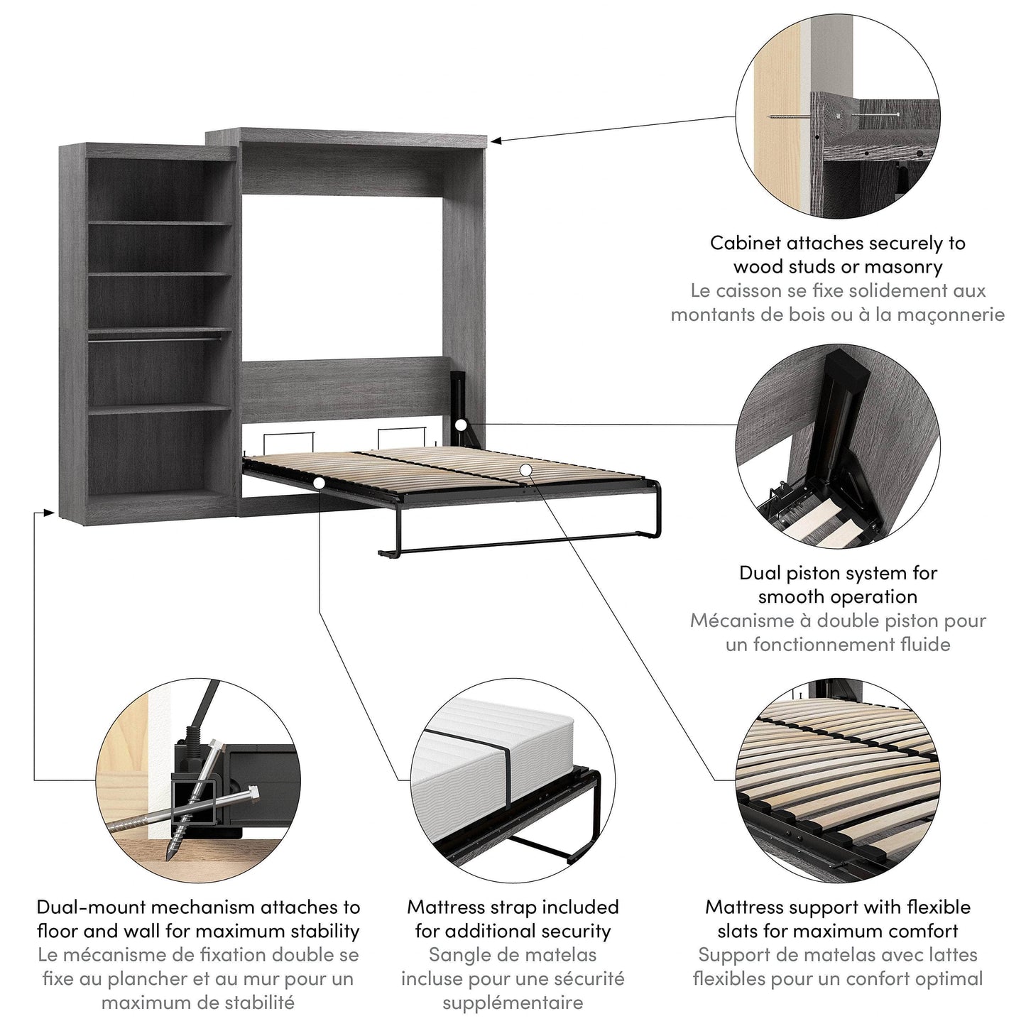 Pending - Modubox Murphy Wall Bed Pur  Murphy Bed with Closet Organizer (101W) - Available in 7 Colours