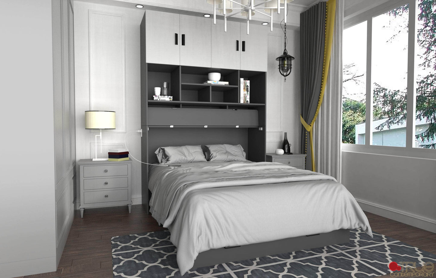 Pending - Review Hyde Light Grey and Dark Grey Murphy Cabinet Bed with Gel Memory Foam Mattress - Available in 4 Sizes