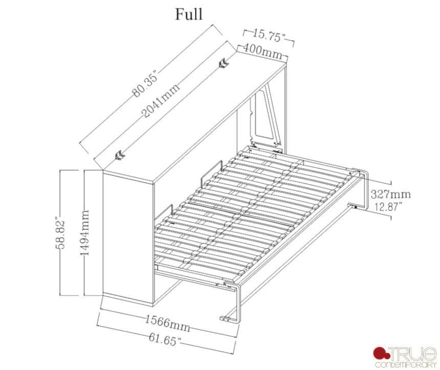 Pending - True Contemporary Heidi Brown Horizontal Murphy Wall Pull Down Bed - Available in 3 Sizes