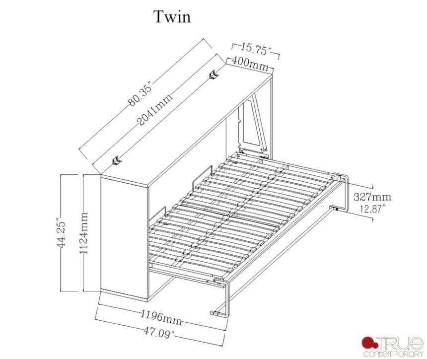 Pending - True Contemporary Heidi Brown Horizontal Murphy Wall Pull Down Bed - Available in 3 Sizes