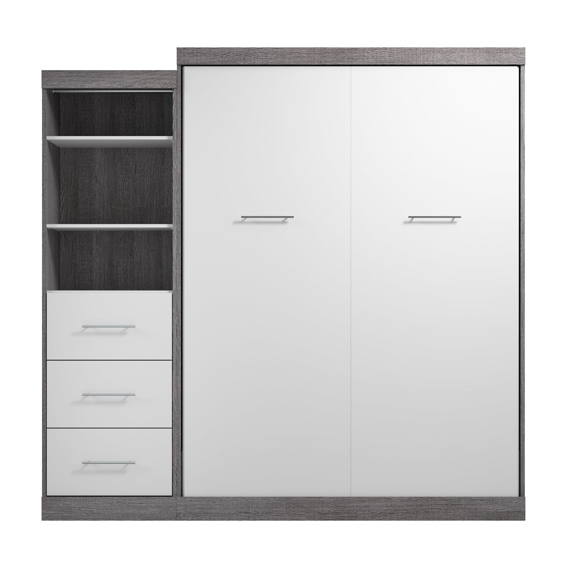 Modubox Nebula Queen Murphy Bed and Closet Organizer with Drawers (90W) in Bark Grey & White