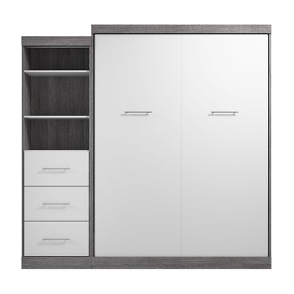 Modubox Nebula Queen Murphy Bed and Closet Organizer with Drawers (90W) in Bark Grey & White