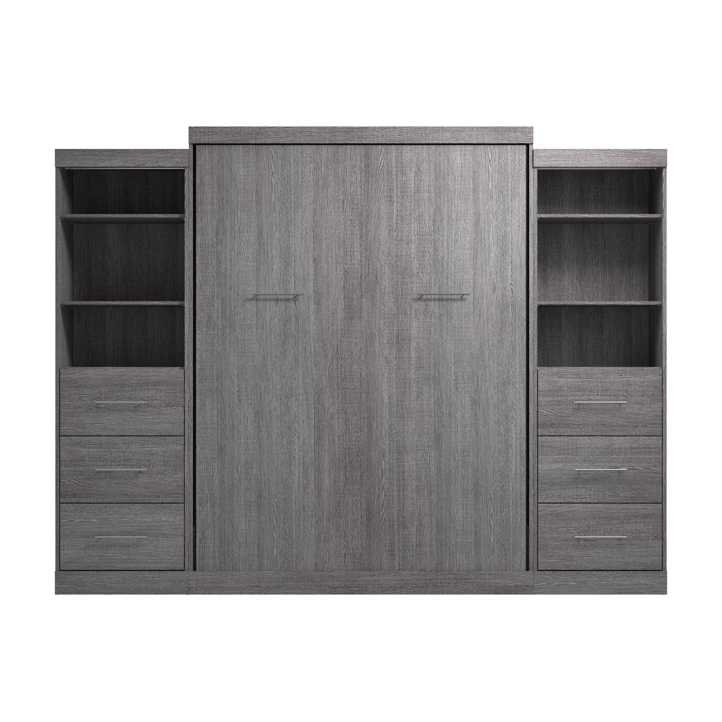 Modubox Nebula Queen Murphy Bed and 2 Closet Organizers with Drawers (115W) in Bark Grey