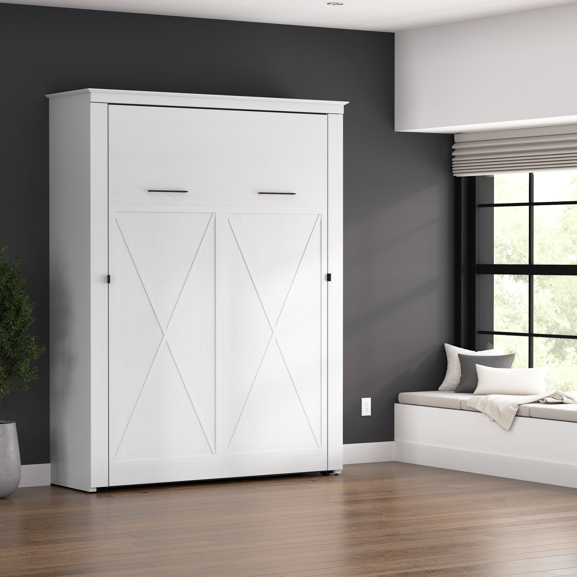 Modubox Key West 69W Queen Murphy Bed in Pure White Oak