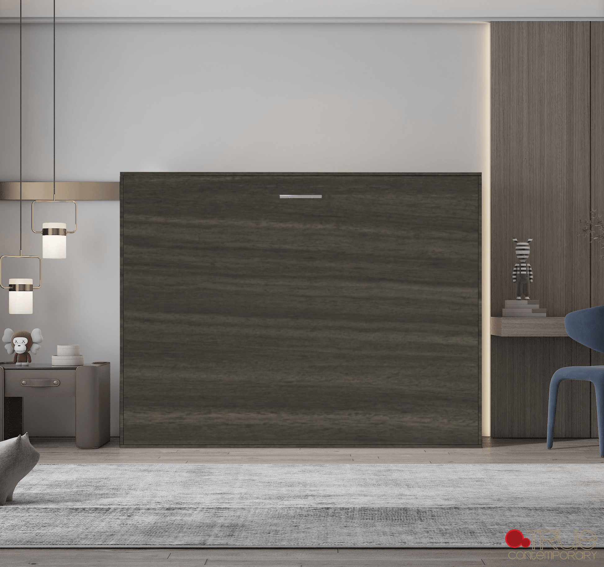 True Contemporary Murphy Wall Bed Heidi II Brown Horizontal Murphy Wall Pull Down Bed - Available in 3 Sizes